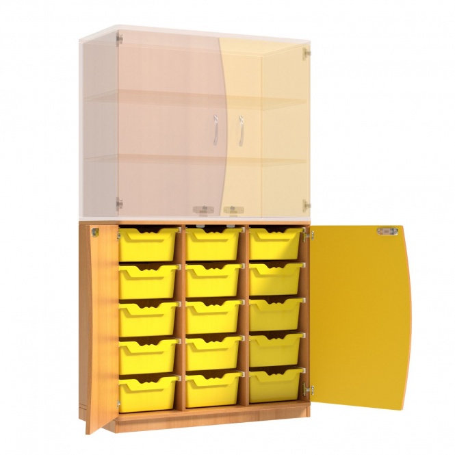 Wellentüren-Unterschrank, 99 cm hoch, 105x50 cm (B/T), Tür rechts gelb,